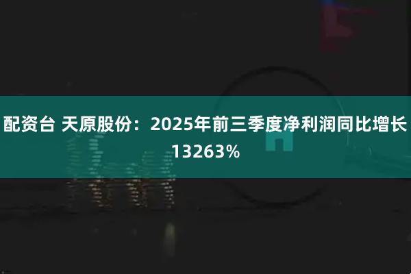 配资台 天原股份：2025年前三季度净利润同比增长13263%