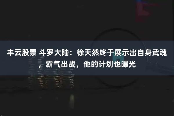 丰云股票 斗罗大陆：徐天然终于展示出自身武魂，霸气出战，他的计划也曝光